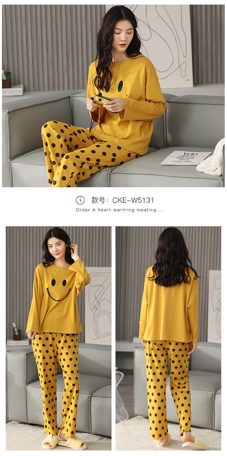 A spring and autumn pure cotton long-sleeved large-sized Korean-style all-cotton casual home wear set that can be worn outside in pajamas pic 24