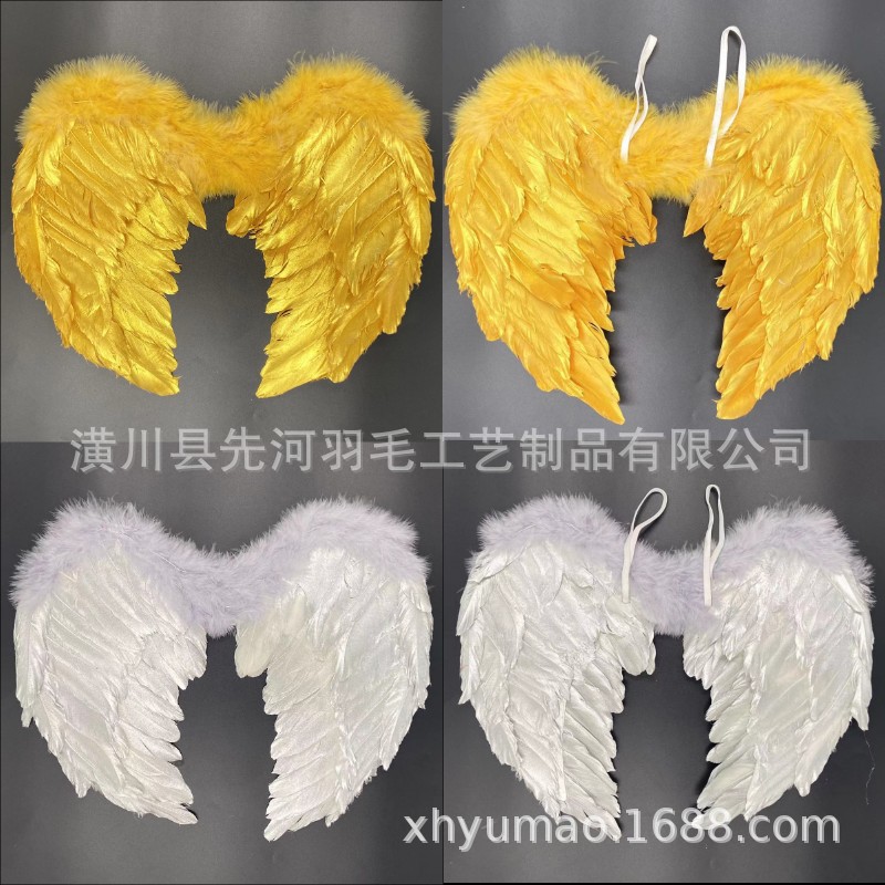 金色银色羽毛天使翅膀六一儿童节狂欢节万圣节圣诞节舞台表演走秀                              详情2