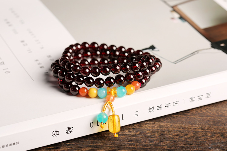 7A natural garnet wine red bracelet, 7mm with three loops, natural amber South red DIY bracelet, one piece consignment pic 5