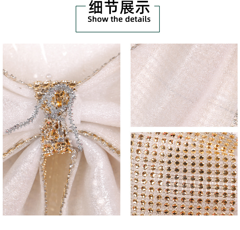 跨境圣诞闪钻蝴蝶结挂件节日橱窗圣诞树装饰大蝴蝶结布置配件批发详情13