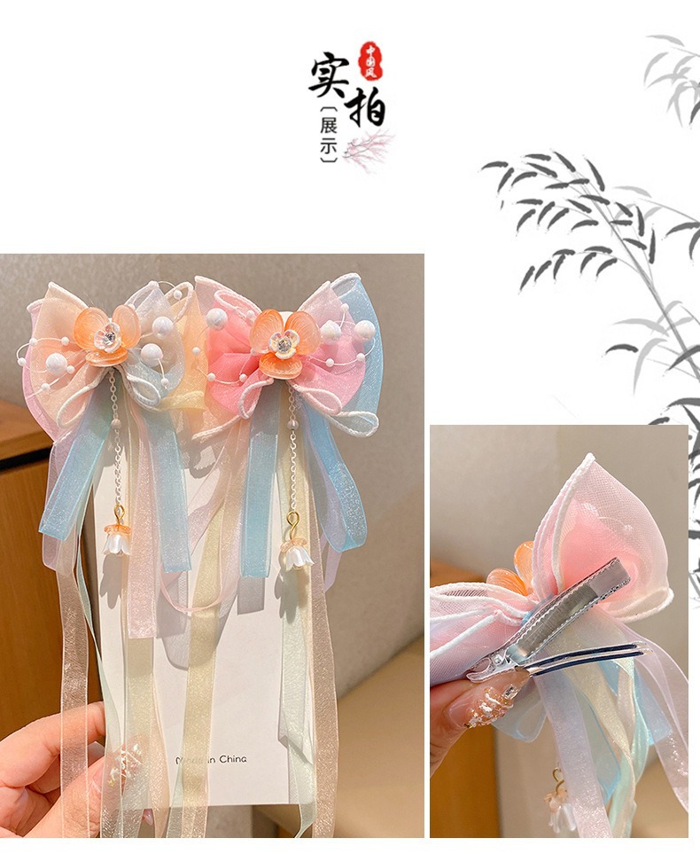 儿童发夹古风发饰花朵蝴蝶流苏步摇汉服超仙珍珠琉璃吊坠公主头饰详情16