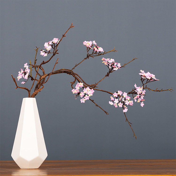 Zen-themed faux cherry blossom vine branches for home decoration, realistic small floral dry branches, tea room artificial flower ornaments, and simple flower arrangements pic 11