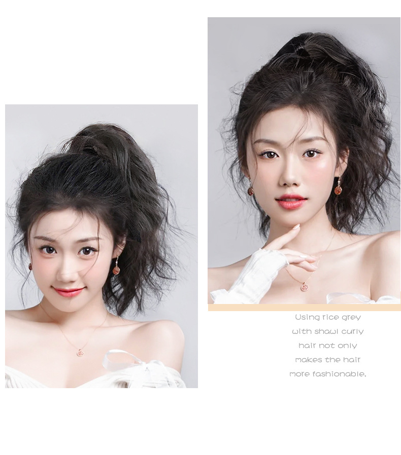 A wig with a female ponytail, a popular Korean-style clip-on pear blossom curls, natural and seamless faux hair, short hair with a high ponytail and braids pic 9