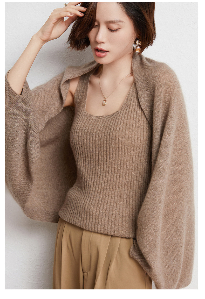 12针密织时尚羊毛披肩女2022秋冬款针织外套围巾两用宽松大气开衫详情14