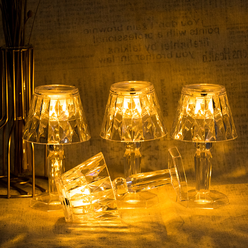 Cross-border creative transparent crystal diamond small table lamp, LED acrylic night light, desktop popular bedside decoration pic 9