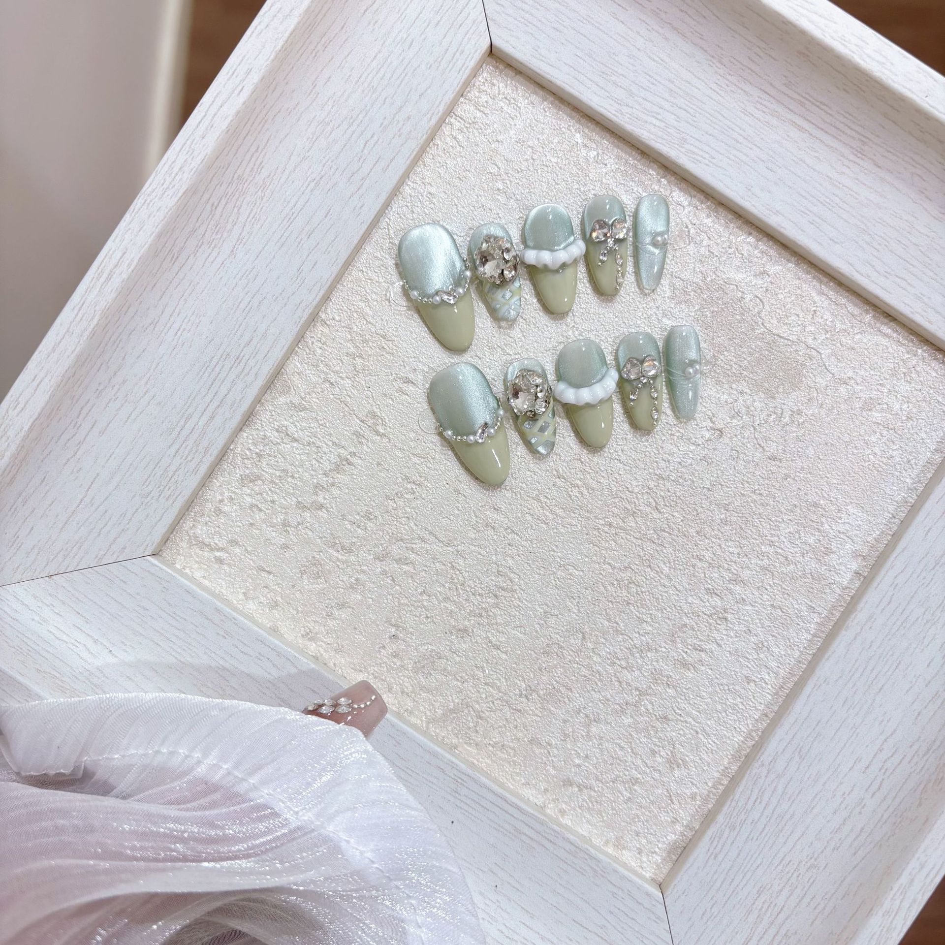 Jx高级感穿戴甲片夏季清新猫眼穿戴美甲贴恋爱三重奏（绿嘟嘟）详情6