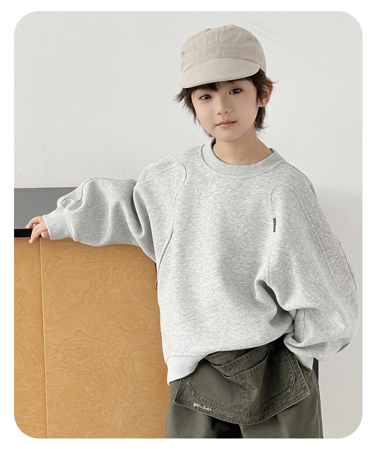 儿童男女童纯色套头圆领宽松时尚绣花百搭长袖卫衣上衣详情11