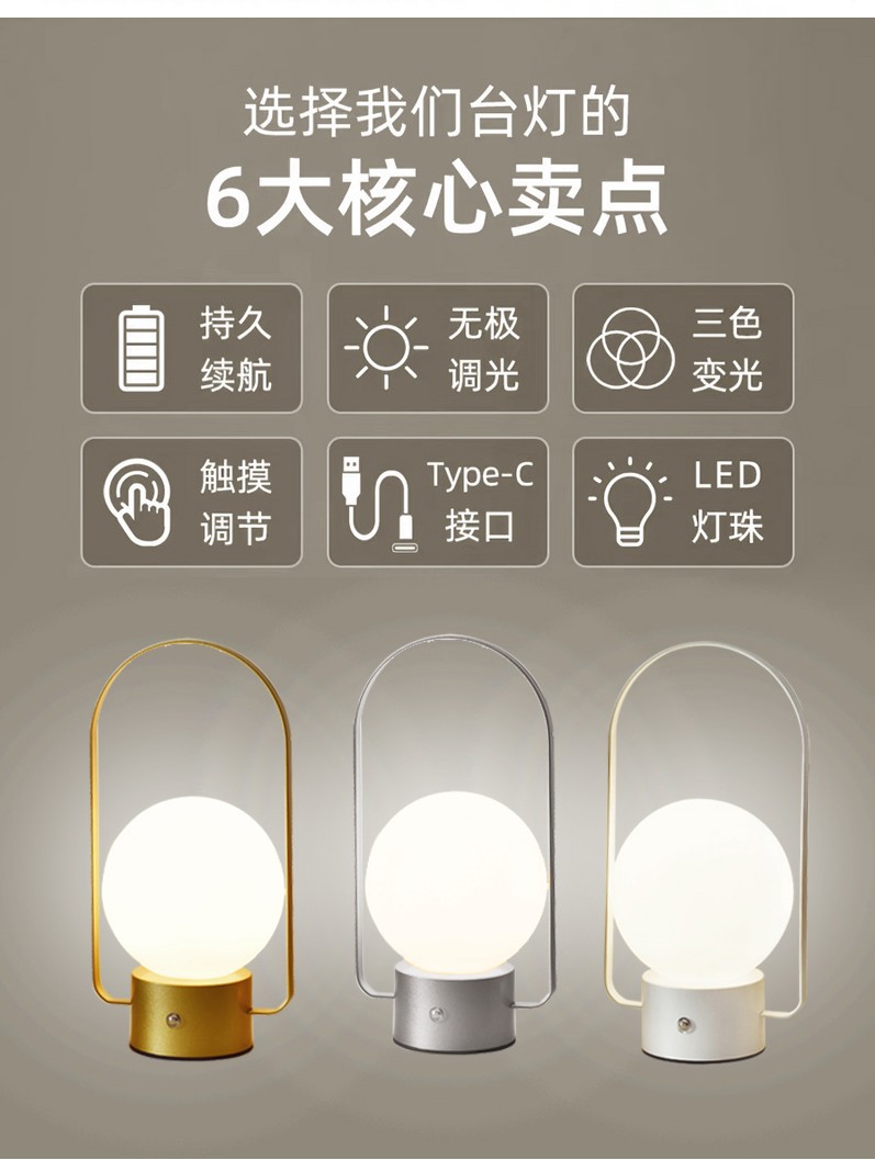 跨境北欧手提台灯创意便捷充电露营灯ins设计师卧室氛围灯小夜灯详情13