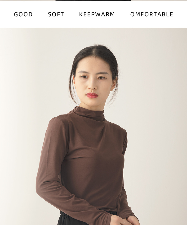 早秋牛奶绒半高领打底衫女秋冬款修身内搭上衣外穿长袖女T恤批发详情14