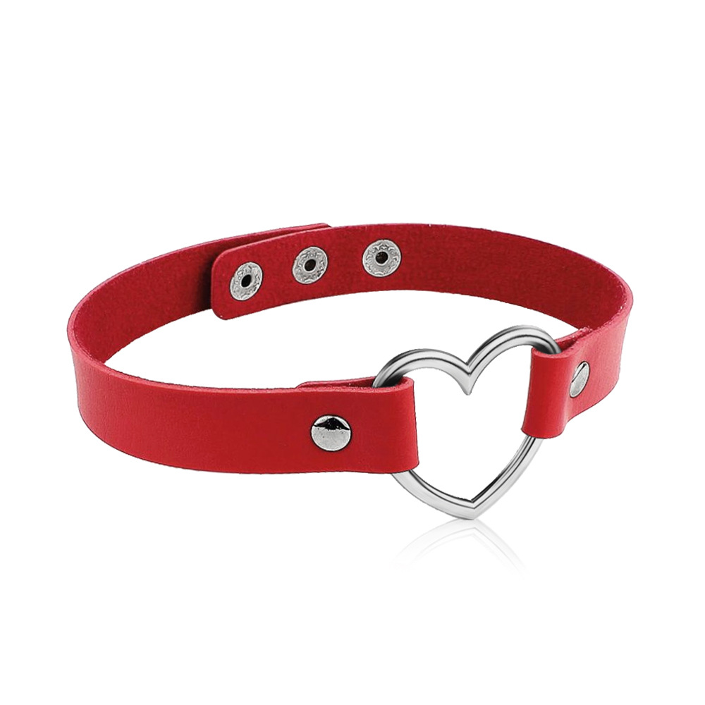 跨境黑皮革项圈链条皮质钉心项圈颈带choker圆环项链颈链链条乳夹详情15