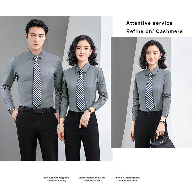 Factory direct supply of long-sleeved white bamboo fiber shirts for men, blue workwear no-iron fitted shirts for women, both men and women pic 70