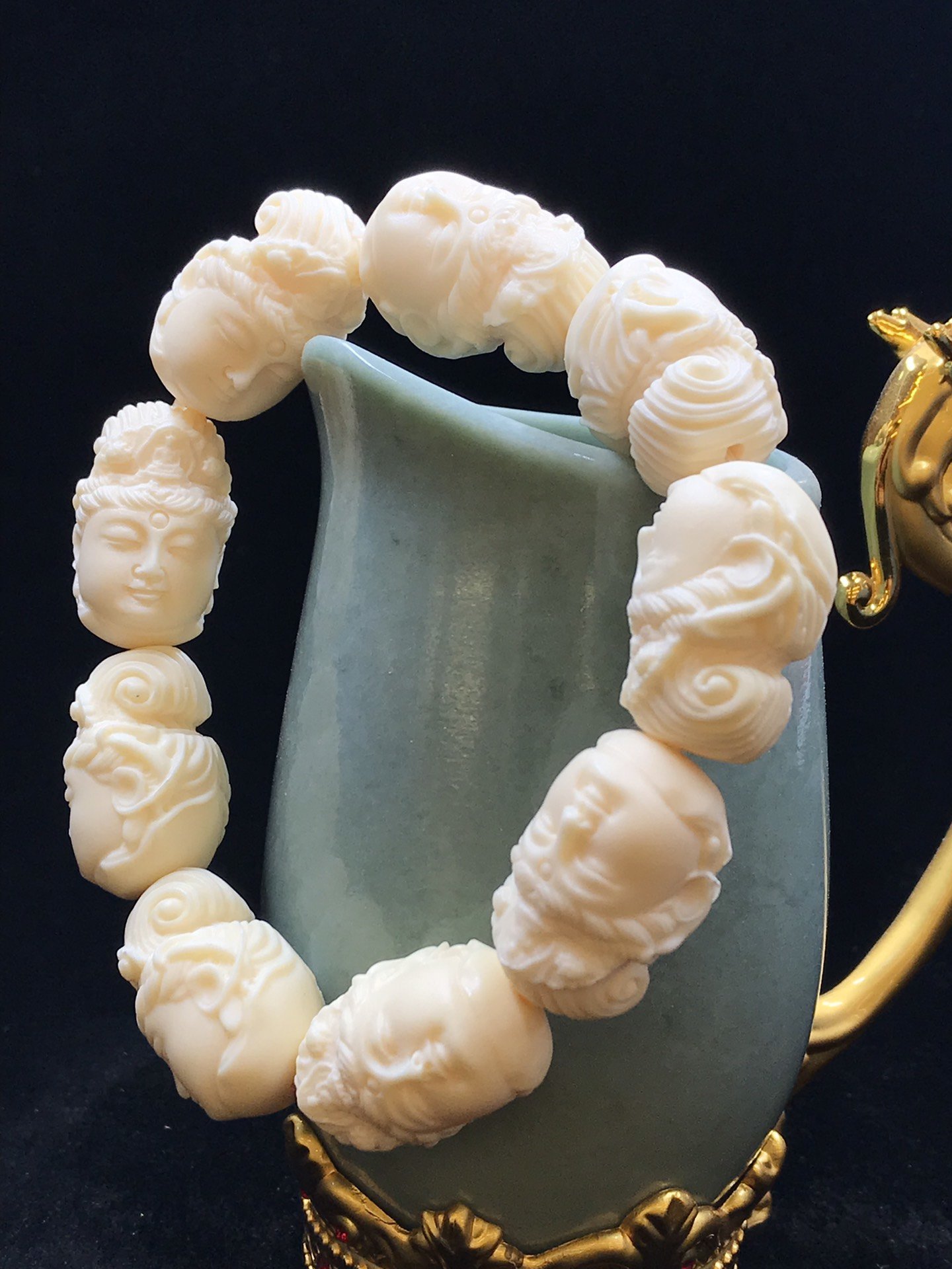 Ivory fruit carved Guanyin head prayer bead bracelet, Bodhi seed coconut wood hand-held prayer bead cart hanging accessory, gift box set pic 4