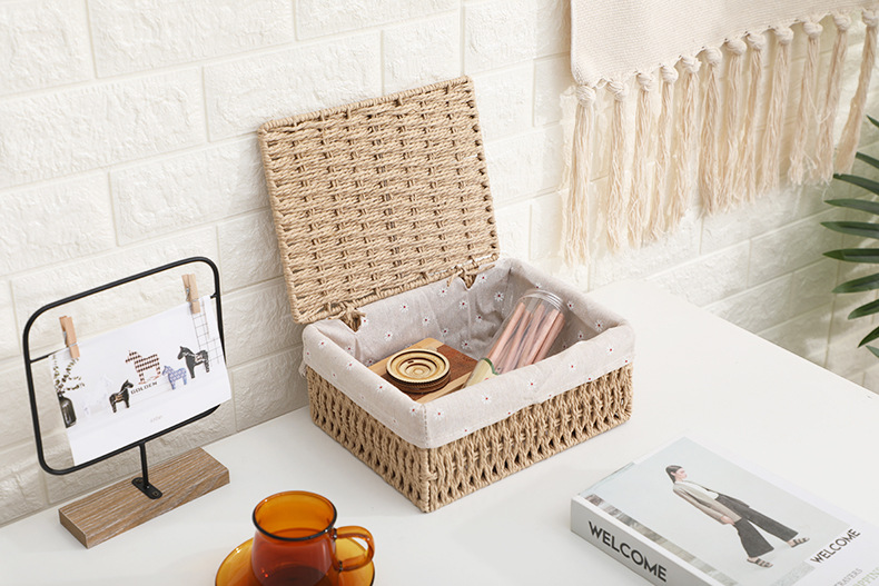 Imitation rattan woven fabric storage basket, dirty clothes, socks, tissue storage box, rectangular dried fruit and snack storage basket set pic 11
