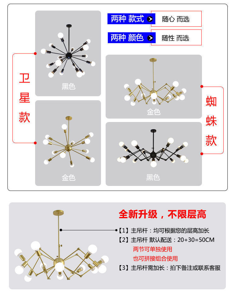 北欧创意卫星蜘蛛吊灯服装店铺理发美发店餐厅客厅卧室工业风灯具详情1