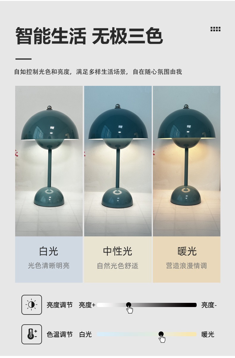 跨境热销装饰台灯 源头工厂现货现发USB充电触摸卧室蘑菇花苞台灯详情4