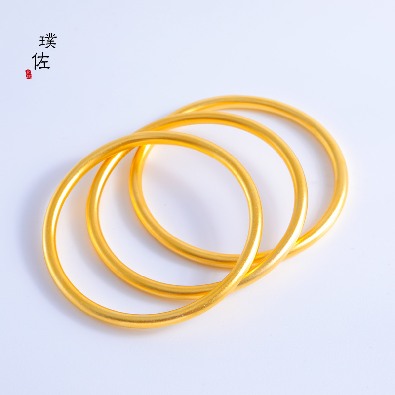 久不掉色里外一色越南保色沙金手镯仿古法黄金手镯光面实心素圈女详情10