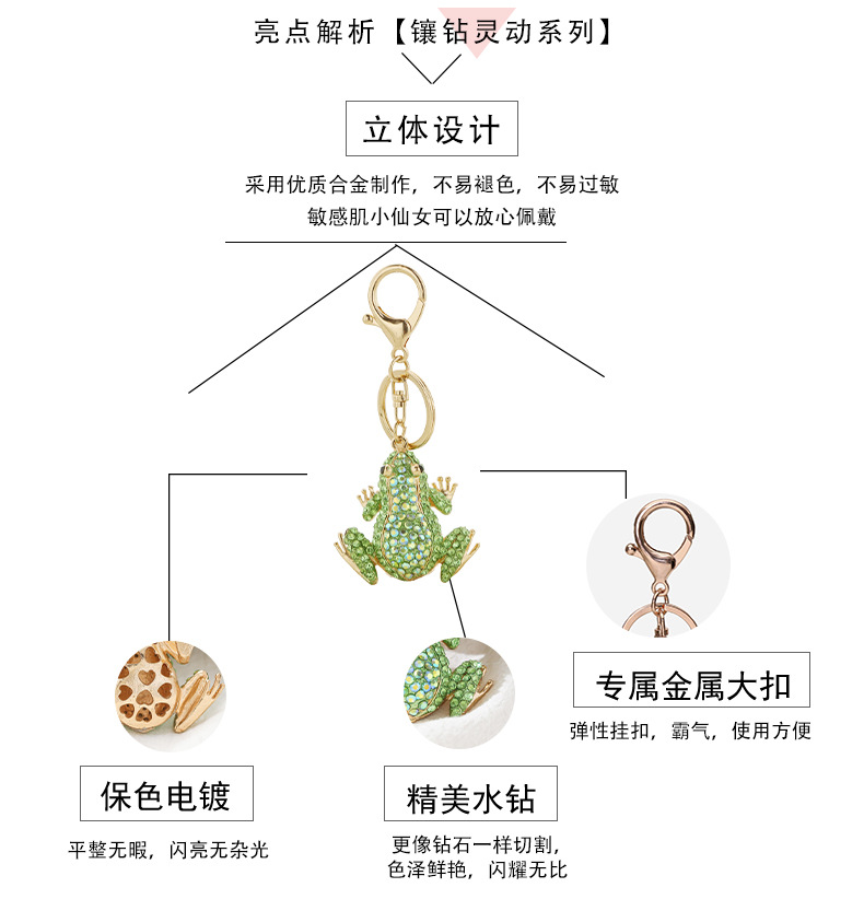 New frog pendant, European and American diamond-encrusted pendant, cute animal keychain wholesale, metal creative small gifts pic 5