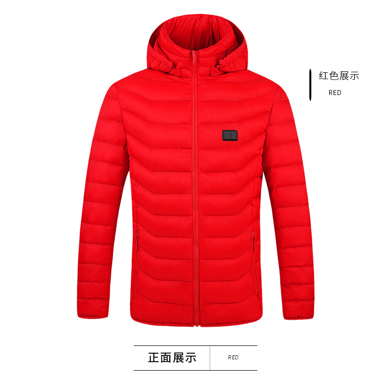 厂家直销USB智能双控发热服男女冬季连帽薄款棉衣碳纤维加热外套详情22