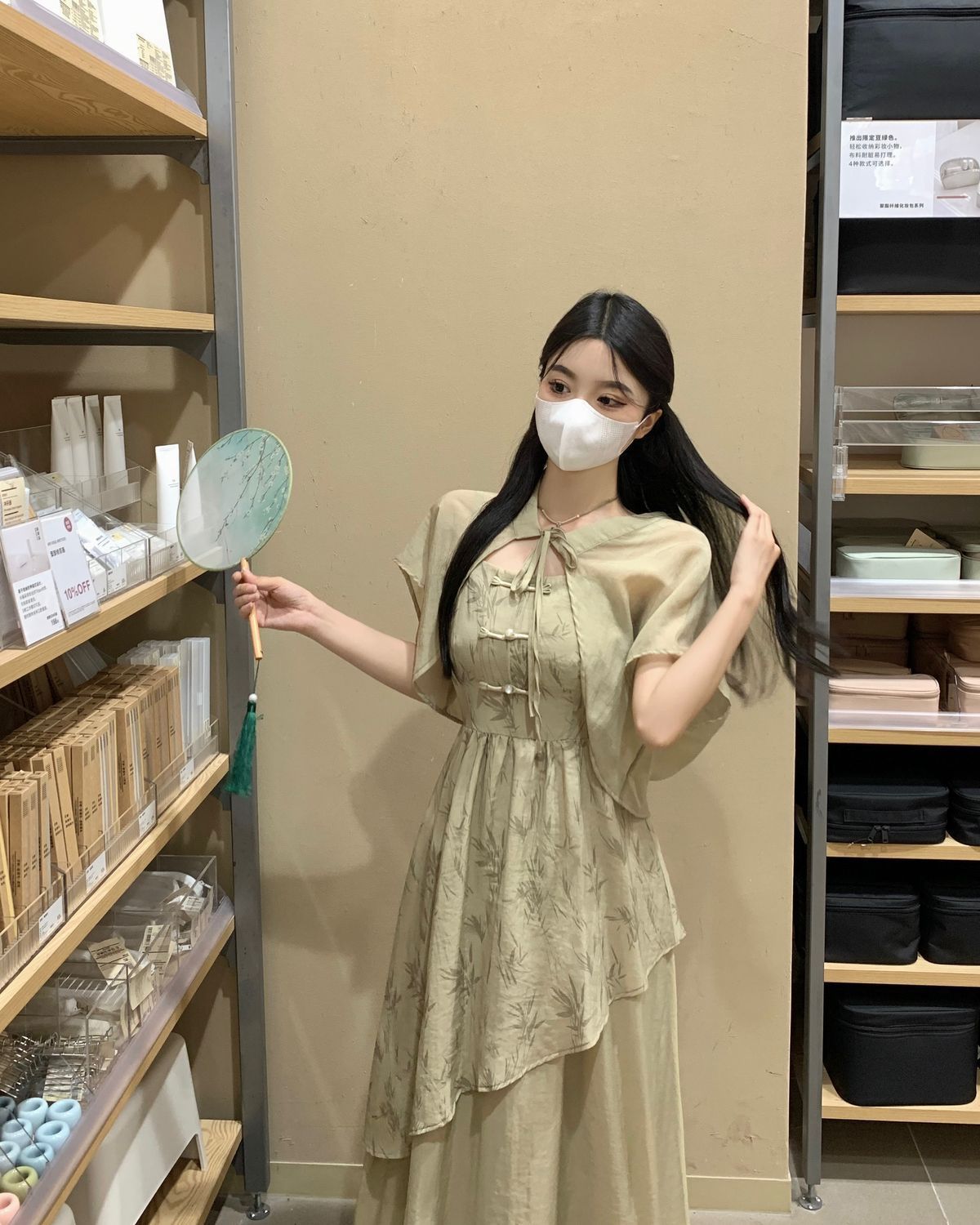 国潮竹叶国风汉服不规则吊带连衣裙女夏大码胖mm新中式收腰显瘦两件套详情19
