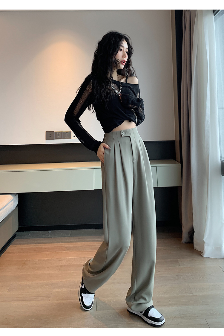 现货厂家批发 西装裤女2024新款高腰垂感阔腿裤宽松显瘦窄版 长裤详情26