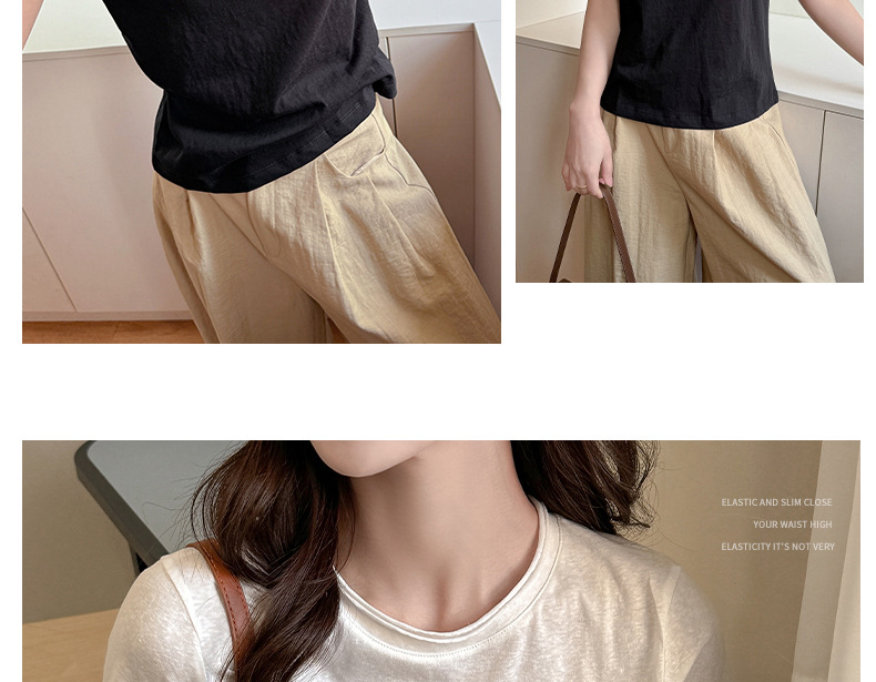 A new Korean-style small round neck, high-end design, off-the-shoulder short-sleeved T-shirt for women, versatile, loose snowflake cotton, slimming top pic 4