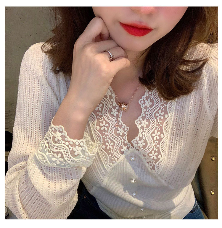 早秋长袖蕾丝打底衫女秋冬洋气时尚内搭甜美别致上衣网纱针织小衫详情7