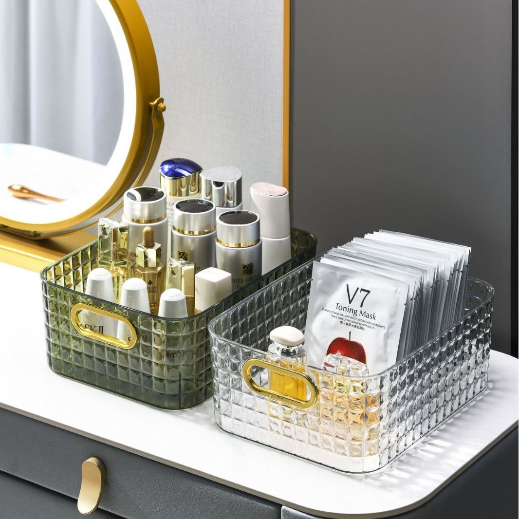 The transparent storage box can be stacked with a light luxury organizing box, a rectangular office drawer, a desktop, and cosmetics pic 1
