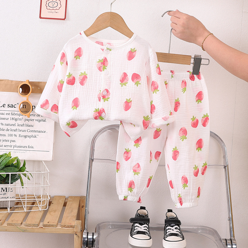 儿童薄款双层棉纱布睡衣婴儿夏季女童家居服男宝宝帅气灯笼裤套装详情20