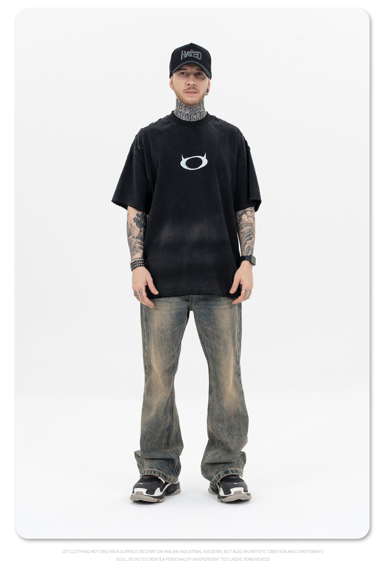 SUP hombre | 2024 inseguro de mareas XinPin bombazo lavable gradientes teñir camisetas demonios logo perfeccionada manga corta pic 6