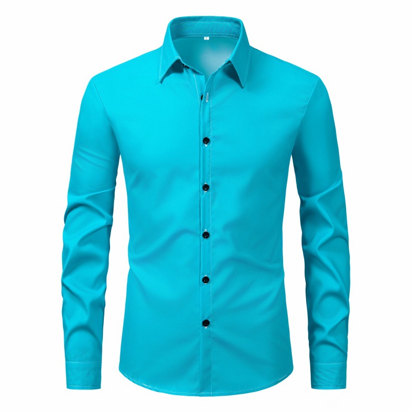 2024 comercio exterior europa y Estados Unidos nueva camisa de hombre moda transfronteriza estilo slim color sólido manga larga hombre top camisa pic 4