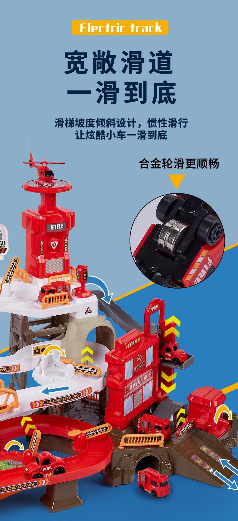 热款轨道大闯关消防总局冒险套装儿童益智环绕山停车场轨道玩具车详情17