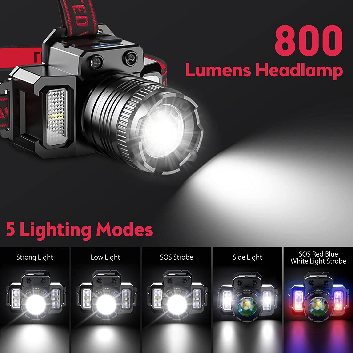 Other all-in-one outdoor smart LED headlamps: strong light, rechargeable, long-range sensor, battery level display, zoom, disaster prevention flashlight, outdoor headlamps pic 1