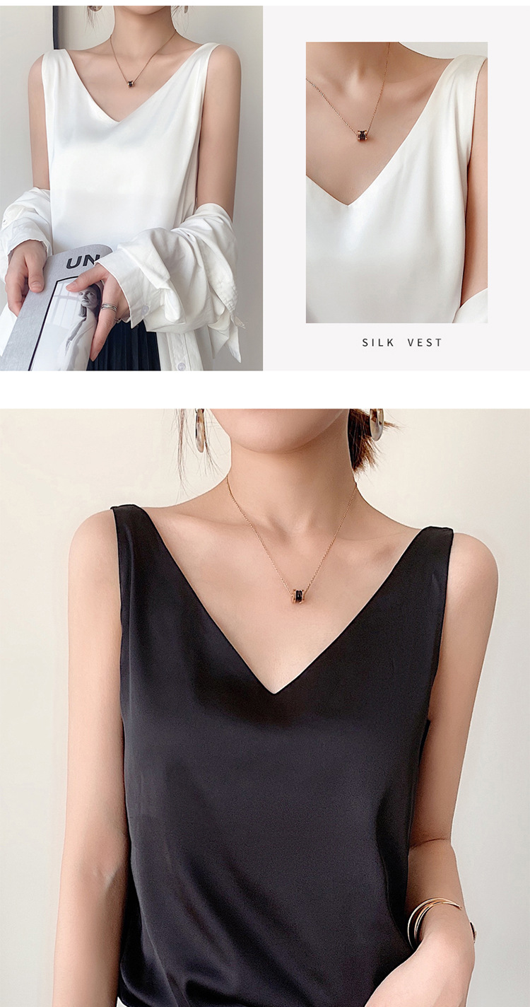 Chaleco halter mujer verano cuello V traje interior y exterior chaleco de seda polainas blancas satén morera seda halter mujer pic 18