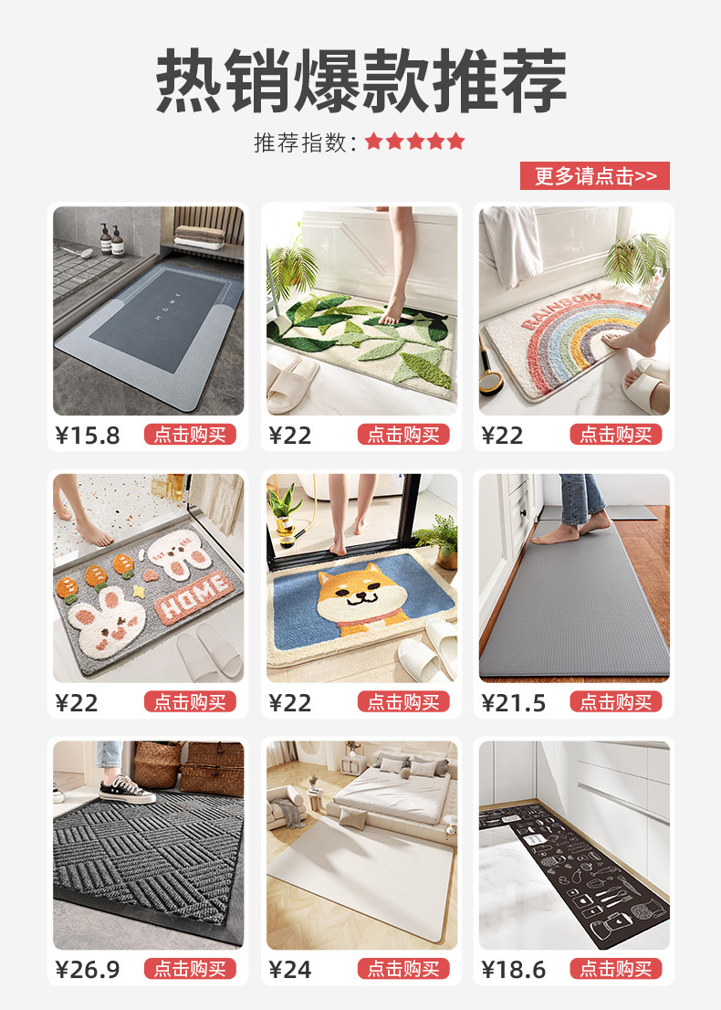 大江卡通秋田犬植绒地毯地垫 家用卫生间门口浴室防滑垫吸水脚垫详情3