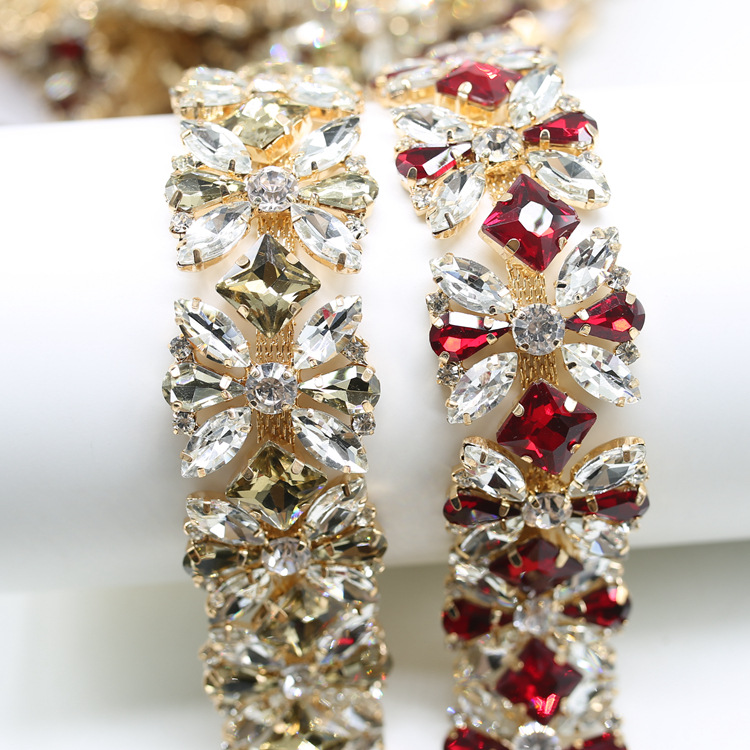 Fancy diamond chain, high-end water diamond decorative chain, hand-sewn headscarf decorative accessory, super sparkling glass DIY diamond jewelry pic 8