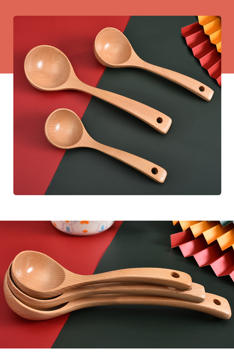 Beech wood large household soup spoon, soup, porridge, hot pot spoon, creative wooden long-handled large soup spoon 2 pic 19