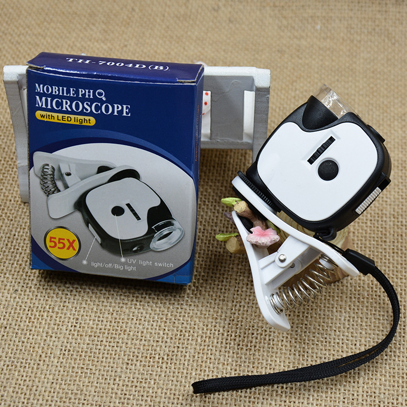 Fashionable and creative clip portable microscope magnifying glass with light 55x 7004DB mobile phone photo microscope pic 3