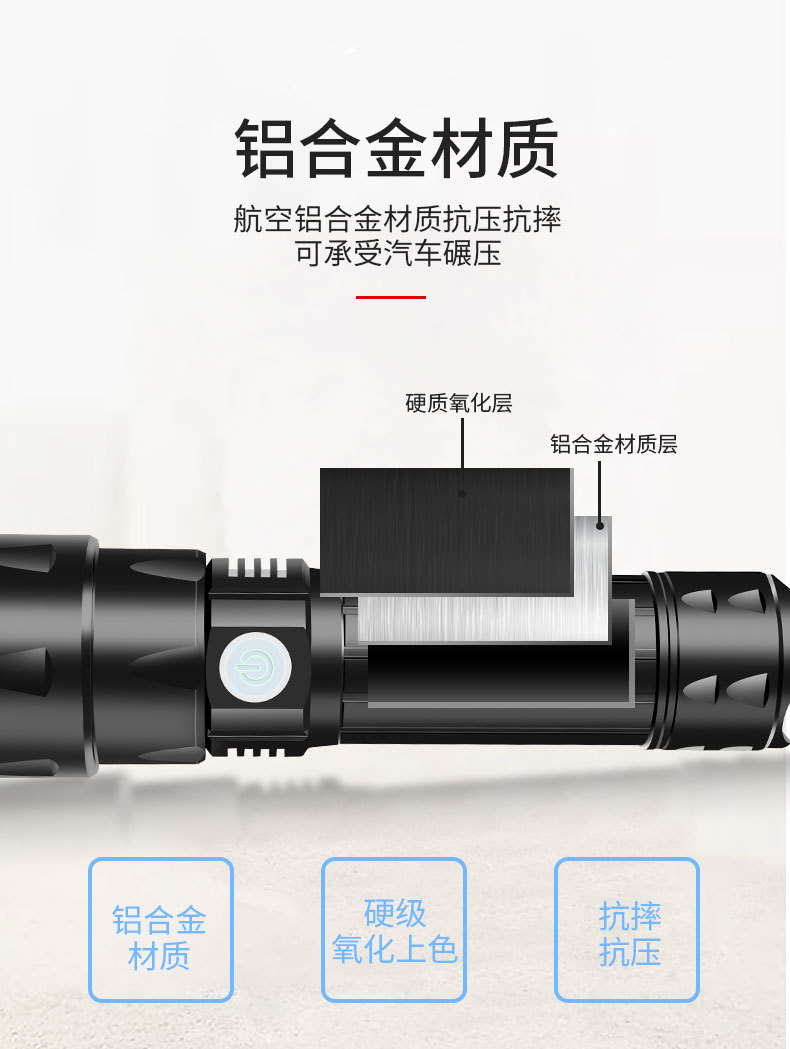 P70手电筒强光充电户外大功率远射超亮变焦多功能家用led小氙气灯 pic 15
