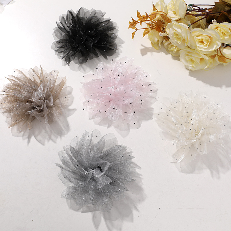 国潮系列仙女氛围感烫钻点点网纱花朵diy手作发夹女发饰衣服辅料批发详情2