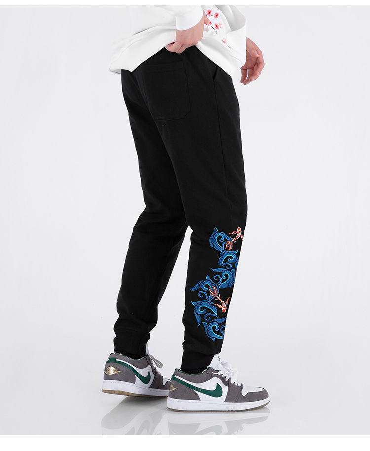 男士裤子黑色卫裤国潮宽松刺绣束脚裤休闲裤运动裤潮详情8