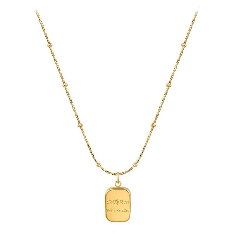 Gold brick titanium steel necklace for women, light luxury, high-end design sense, niche golden collarbone chain, 2025 new trendy sweater chain pic 7