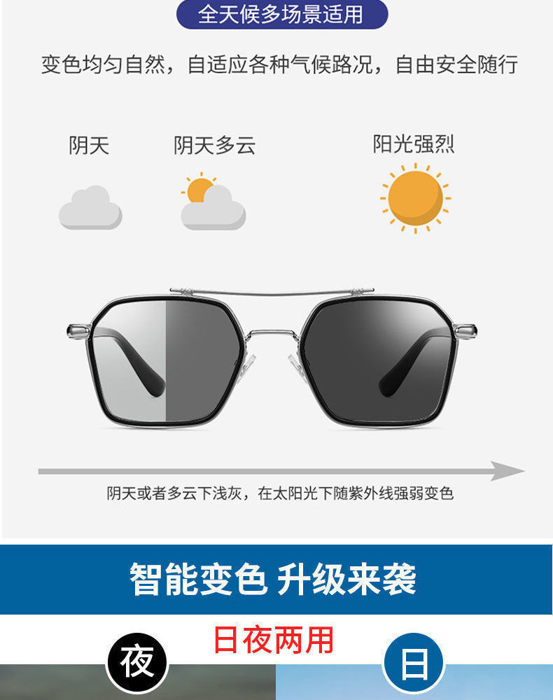 新款感光变色太阳镜男偏光高端时尚达人代发防紫外线墨镜高级感详情6