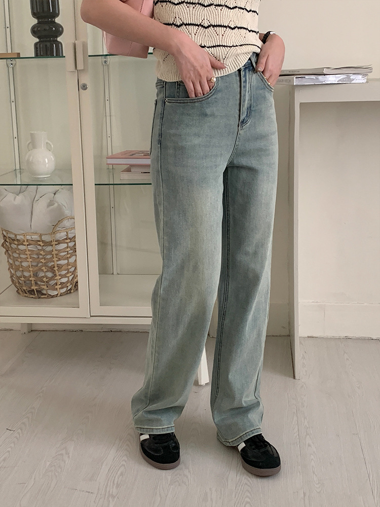 Korean chic washed cotton jeans for women 2023 summer new style narrow stretch wide-leg pants pic 21