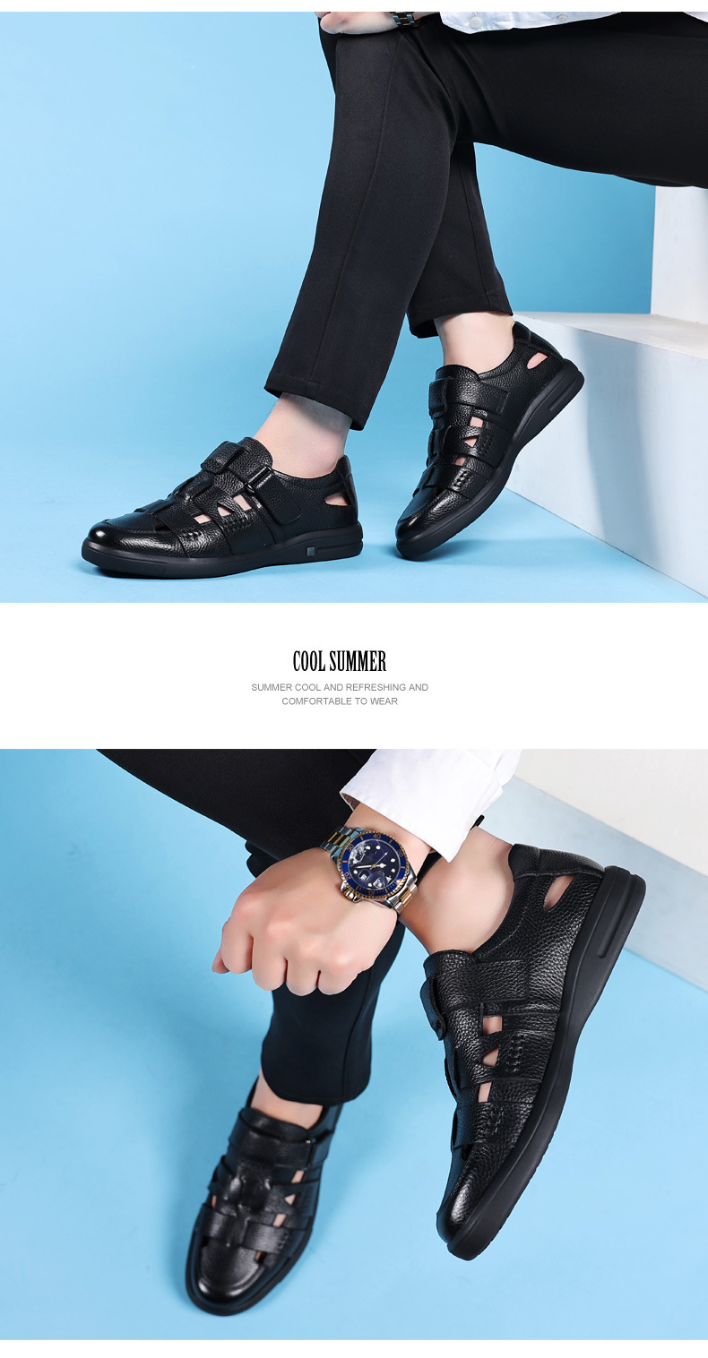 男士真皮透气凉鞋夏季镂空洞洞鞋软底软面休闲皮鞋男中老年爸爸鞋详情12