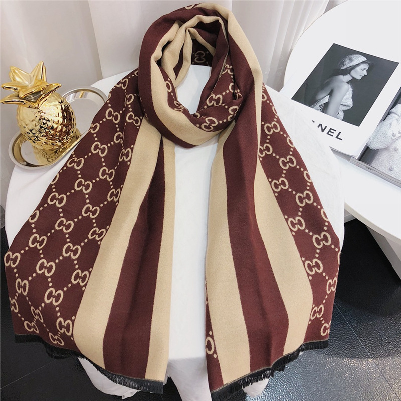 英伦格子围巾女冬季 羊绒混纺字母大披肩 千鸟格流苏潮牌羊绒围巾详情22