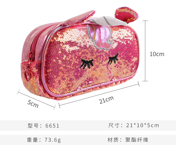 Self-owned brand creative unicorn, sequined large-capacity pen case, student stationery storage bag, hand-held silicone pen case, simple and niche brand style pic 2