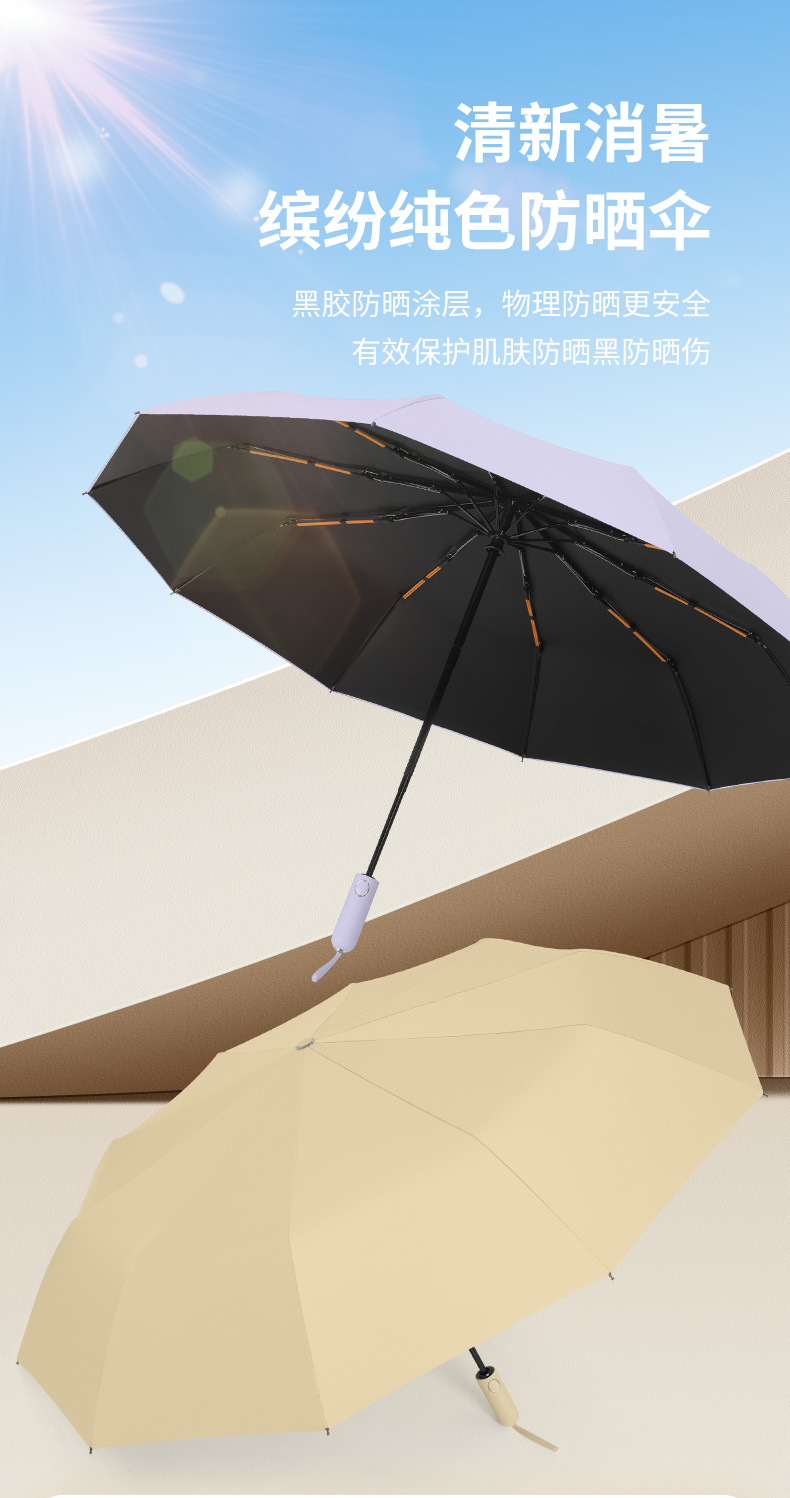 三折自动雨伞男女款简约防晒防紫外线加固抗风暴晴雨两用折叠伞详情3