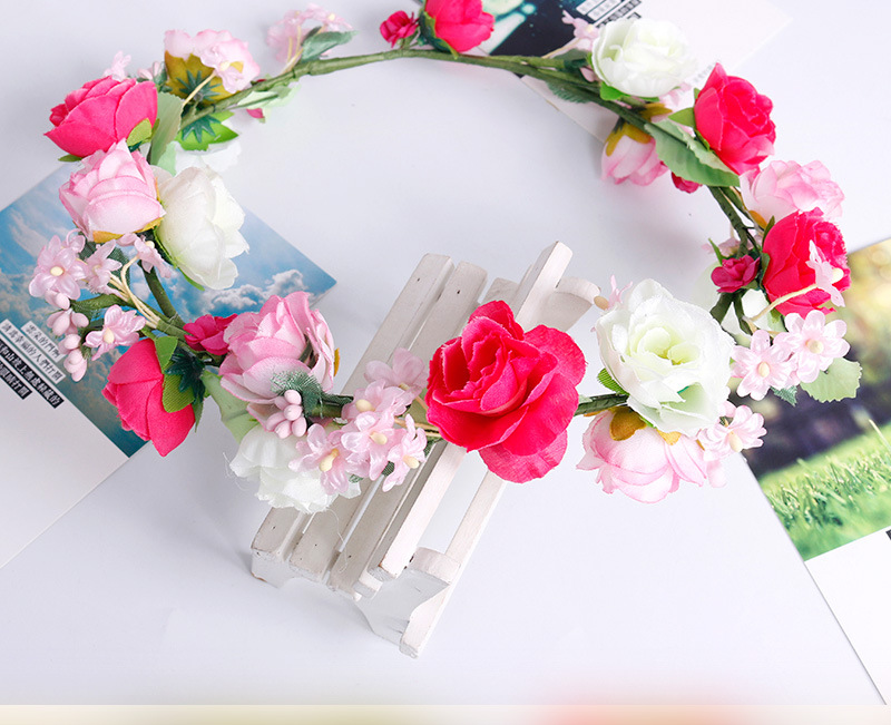 Xinyun Factory Direct sales of garland bride headwear, European and American Bohemian summer pink hair bands, Hawaiian headwear accessories pic 7