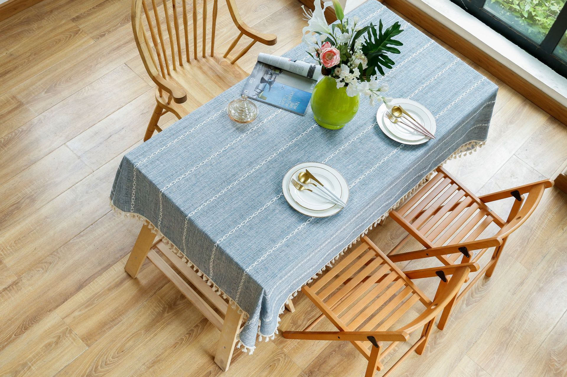 Cross-border retro country tablecloth, green hollowed-out decoration, cotton and linen tablecloth, embroidered decoration, party restaurant picnic mat pic 27