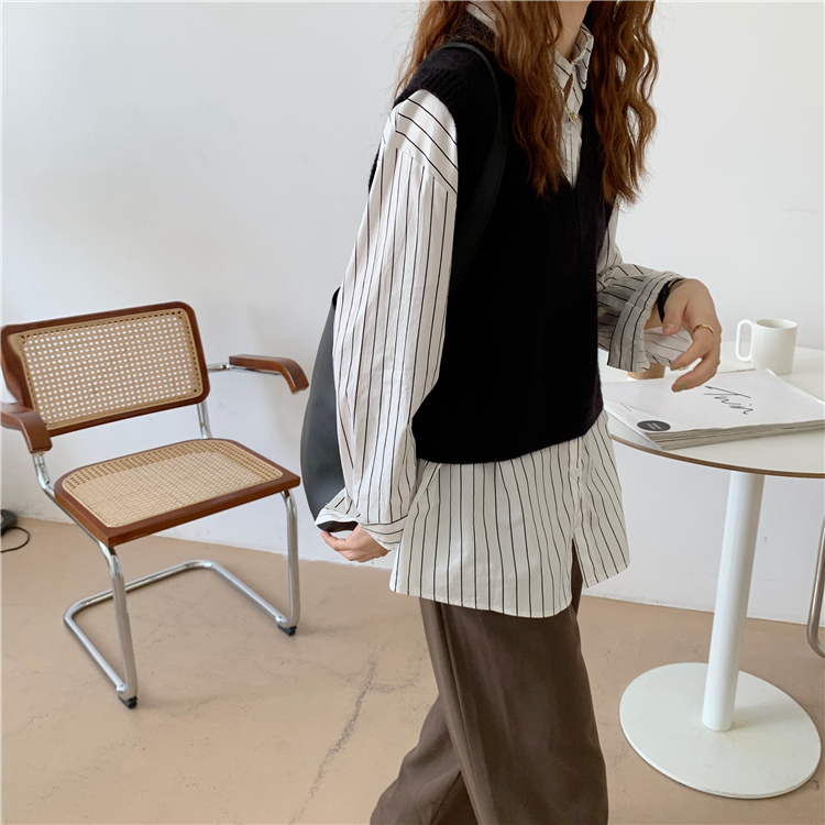 新款春秋女装洋气宽松显瘦V领毛衣外穿鹅黄色针织马甲背心详情28